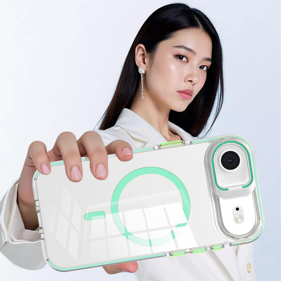 Case for iPhone Air, for MagSafe, with stand, transparent with green inserts