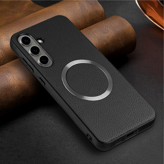 Case for Samsung Galaxy S24 FE, Leather Hybrid MagSafe, black