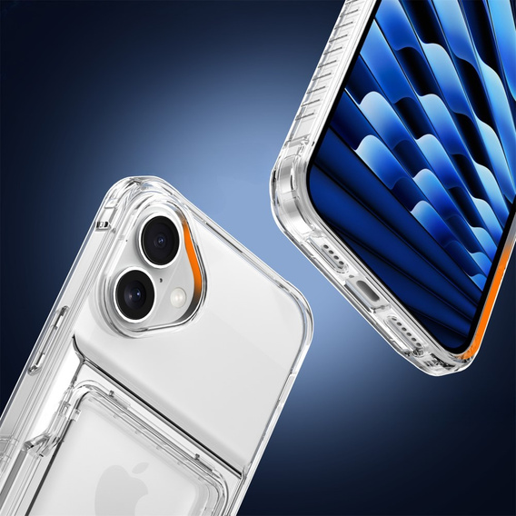 Case for iPhone 16 Plus, Card Holder Kickstand, transparent