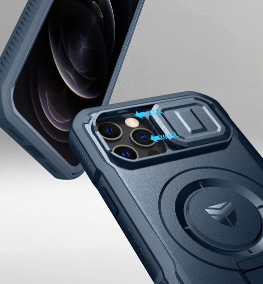 Armored case for iPhone 12 / iPhone 12 Pro, Dexnor CamProtect MagSafe, dark blue (Two frames)