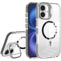 Case for iPhone 17, for MagSafe, with stand, transparent with black inserts