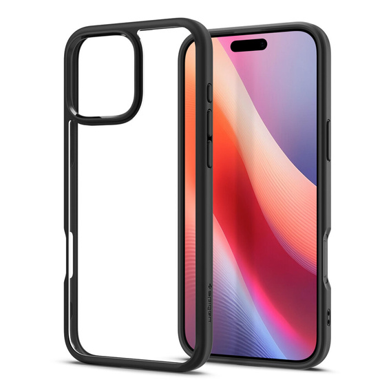 Spigen case for iPhone 16 Pro, Ultra Hybrid, black + 9H Tempered Glass