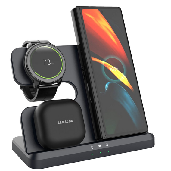 3-in-1 Wireless Induction Charger QI Fast Charger for Samsung S25 S24 S23 Galaxy Watch Buds Station Black