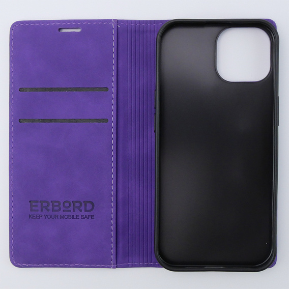 Case for iPhone 15, ERBORD Vintage, wallet with flap, purple