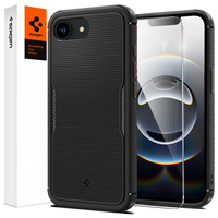 The Spigen Case for iPhone 16E, Core Armor MagSafe, Black + 9H Tempered Glass
