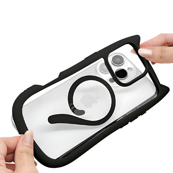 Case for iPhone 16 Pro, for MagSafe, Cute Cat, black + Screen Glass