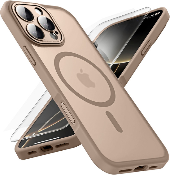 Case for iPhone 16 Pro, for MagSafe, ERBORD Matt Case, desert titanium + Screen Glass
