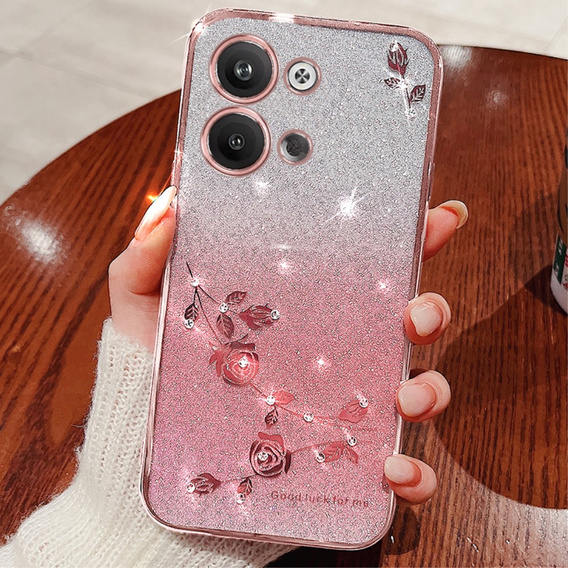 Case for Infinix Note 30 VIP, Glitter Flower, pink rose gold