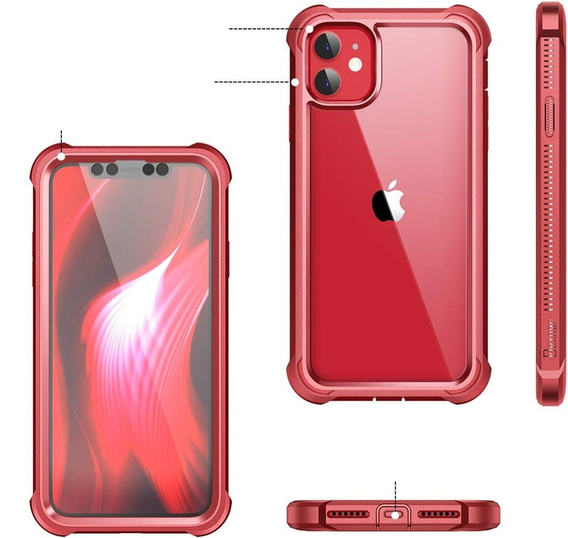 Case for iPhone 11, Dexnor Full Body Rugged, transparent / red