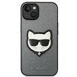 Karl Lagerfeld Case for iPhone 14, Saffiano Choupette Head Patch, silver