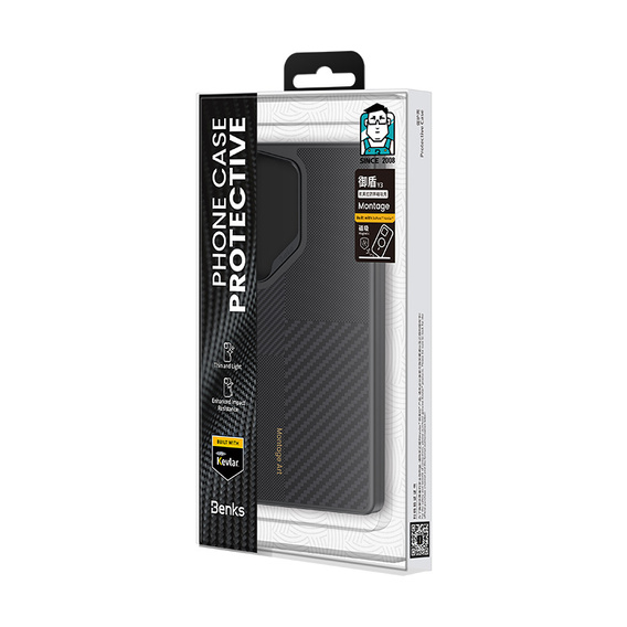 BENKS Kevlar Case for Samsung Galaxy S25 Ultra, for MagSafe, Carbon Fiber, black