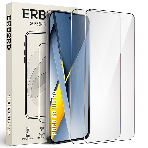 2x ERBORD 9H Hard Glass Tempered Glass for Xiaomi Poco F8 Ultra