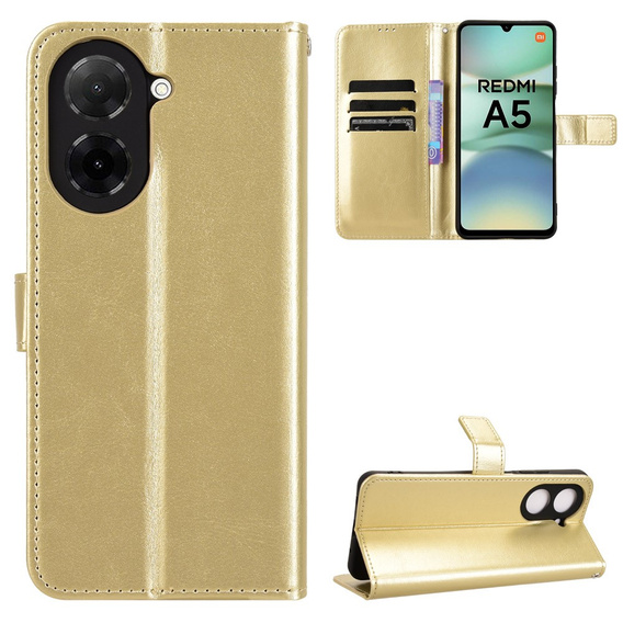 Flip case for Xiaomi Redmi A5, Crazy Horse Wallet, gold