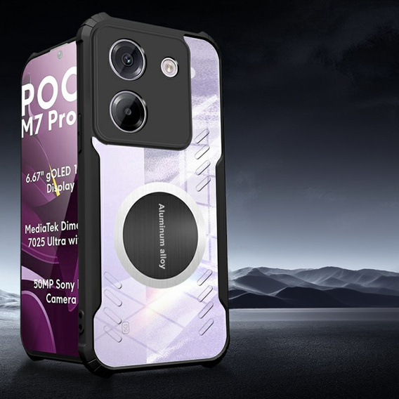 Case for Xiaomi Poco M7 Pro 5G, with magnetic sheet, transparent / black