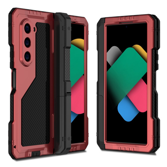 Armored case for Samsung Galaxy Z Fold6 5G, aluminum, with stand and stylus slot, red
