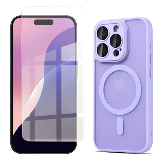 Case for iPhone 16 Pro, for MagSafe, ERBORD Matt Case, purple + Screen Glass
