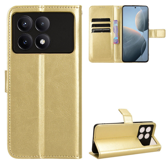 Flip case for Xiaomi Poco F6 Pro, Crazy Horse Wallet, gold