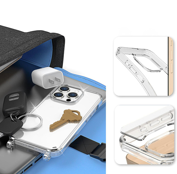 Case with lanyard for iPhone 16 Pro, ERBORD MagSafe, transparent + Glass for screen