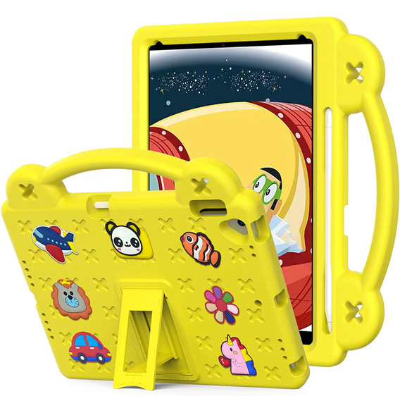 Children's case for iPad 10.2" 2021/2020/2019 (9/8/7 gen.) / Air 10.5" 2019 (3 gen.), Cute Patterns, with stand, yellow