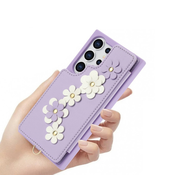 Case for Samsung Galaxy S24 Ultra, Leather Flower Card Slot, purple