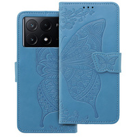 Flip case for Xiaomi Poco F6 Pro, Butterfly, blue