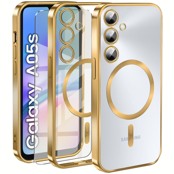 Case for Samsung Galaxy A05s, Electro MagSafe, gold + Screen Glass