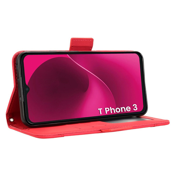 Flip case for T Phone 3 5G, Card Slot, red