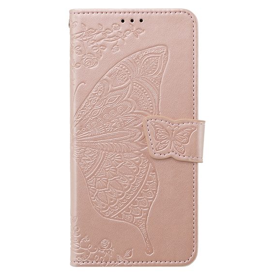 Flip case for Xiaomi Poco X6 5G, Butterfly, pink rose gold