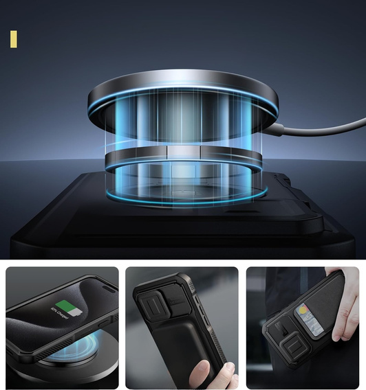 Armored case for iPhone 15 Pro Max, Dexnor CamProtect MagSafe, black (Two frames)