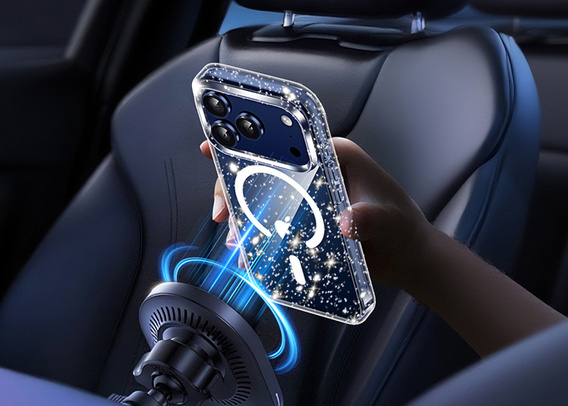 Case for iPhone 17 Pro Max, for MagSafe, glitter - transparent