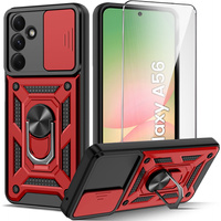 Armored Case for Samsung Galaxy A56, CamShield Slide, red + Tempered Glass 9H