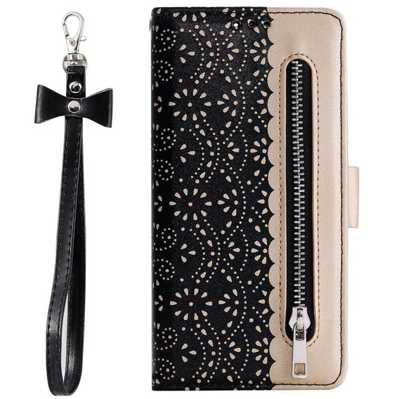 Flip case for Samsung Galaxy A51, Wallet Pocket Zipper Lace, black