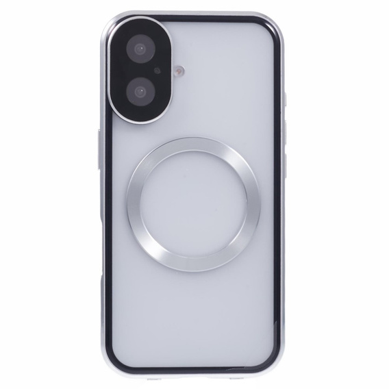 Magnetic Dual Glass MagSafe case for iPhone 16, silver