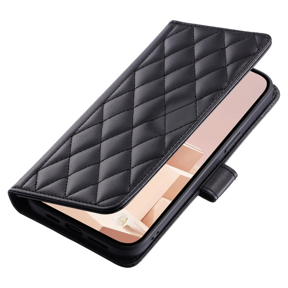 Flip case for iPhone 16 Pro Max, Rhombus Crossbody Leather, black