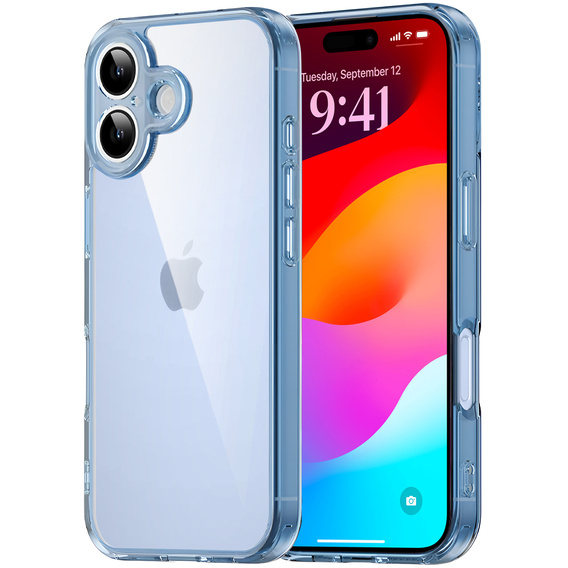 Case for iPhone 17, with camera cover, transparent with blue sides