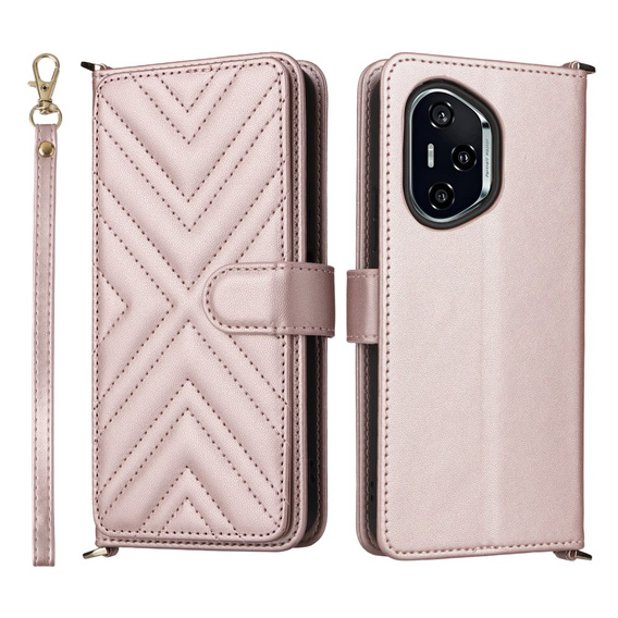 Crossbody Leather Wallet flip case for Honor 400 5G, pink