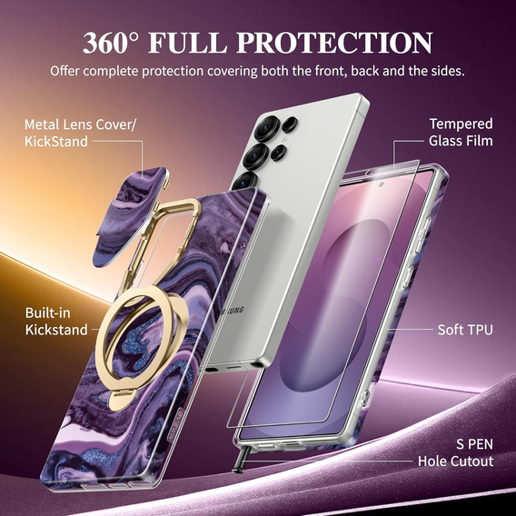 GVIEWIN MagSafe Stand Case for Samsung Galaxy S25 Ultra – Quicksand/Purple