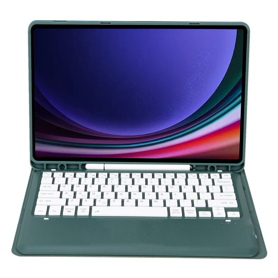Case + keyboard Samsung Galaxy Tab S9+, Leather Pen Slot, dark green
