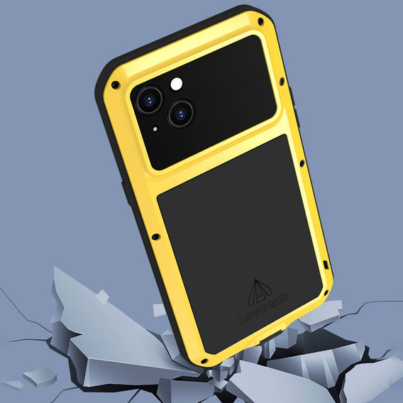 Love Mei Case for iPhone 14, armored with glass, yellow