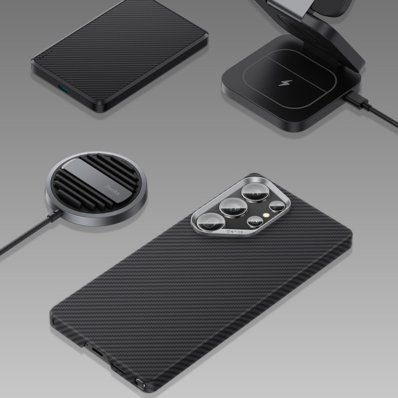 BENKS Kevlar Case for Samsung Galaxy S25, for MagSafe, Carbon Fiber, black