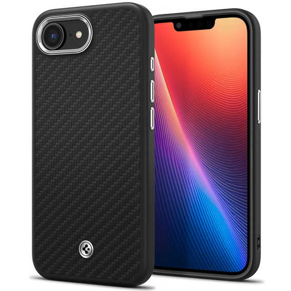 Spigen Case for iPhone 16E, Enzo Aramid MagSafe, carbon black + 9H Tempered Glass