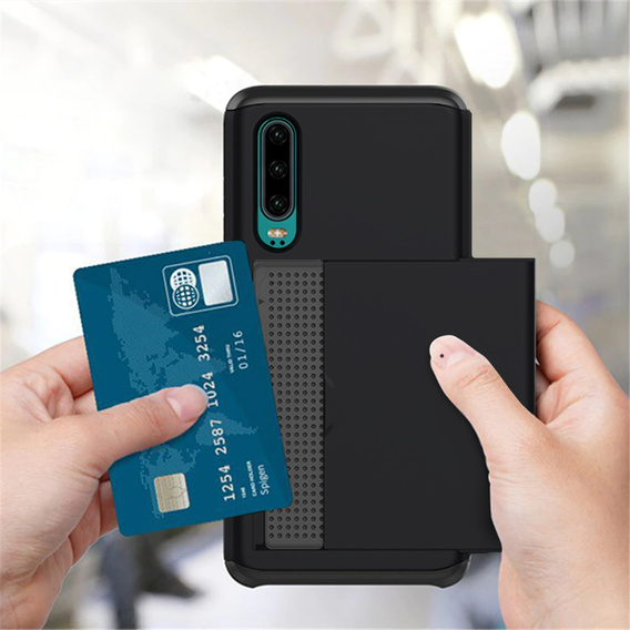 Case for Huawei P30, Sliding Card Holder, black