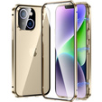 Case for iPhone 15, Magnetic Dual Glass, gold