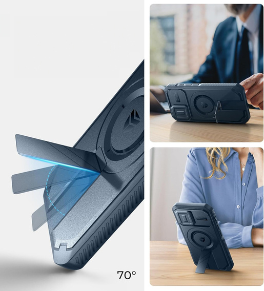 Armored case for iPhone 16, Dexnor CamProtect MagSafe, blue