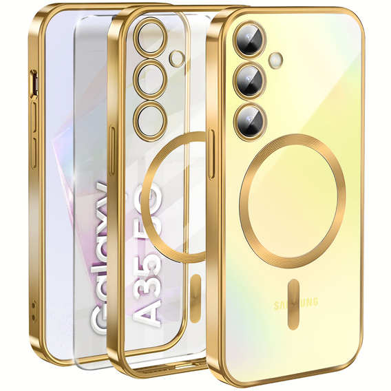 Case for Samsung Galaxy A35 5G, Electro MagSafe, gold + Screen Glass