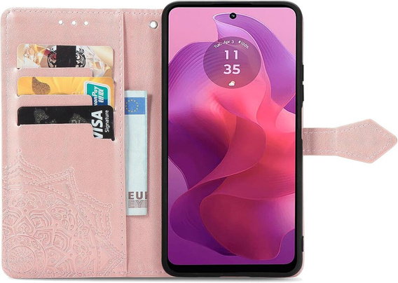 Flip case for Motorola Moto E14, Mandala, pink