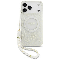 Guess IML Flowers Electroplated Allover With Beads Strap Case, for MagSafe, with strap for iPhone 17 Pro Max
