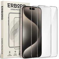 2x Tempered Glass for iPhone 15 Pro Max, ERBORD 9H Hard Glass for phone screen