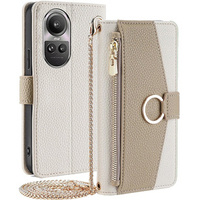 Flip case for Oppo Reno 10 / 10 Pro, Wallet Zipper Pocket, with mirror, white