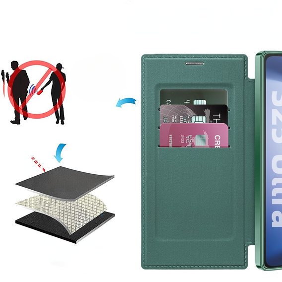 Flip case for Samsung Galaxy S25 Ultra, RFID Wallet MagSafe CamShield, green